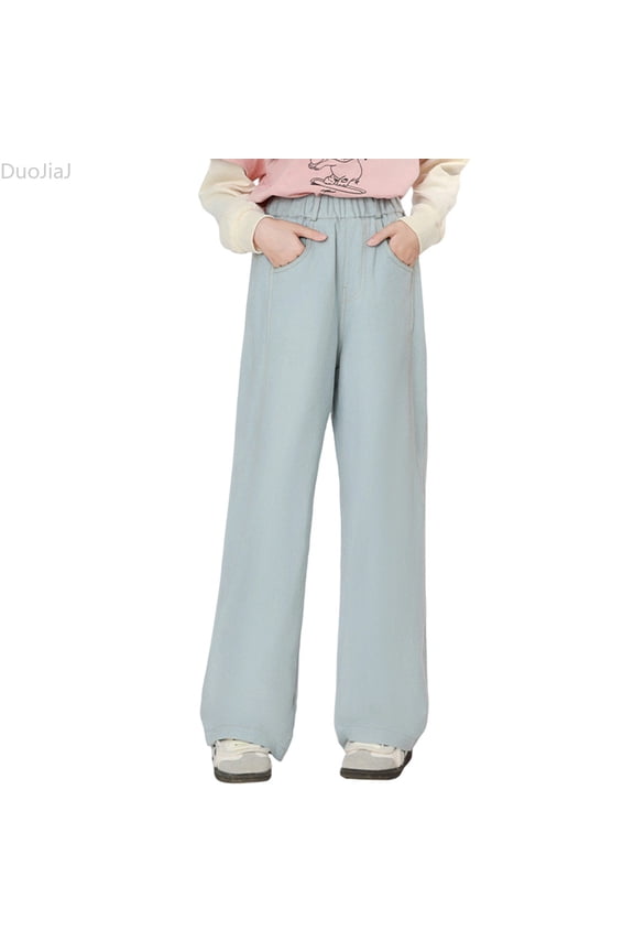 Girls Wide Leg Denim Pants For Kids Soft And Comfortable Long Trousers For Ages 5 16 Perfect For Casual And Everyday Wear Girls Wide Leg Pants Size 5-6 Years,Blue