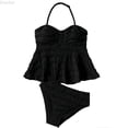 thumbnail image 1 of DuoJiaJ High Elastic Ribbed Tankini Two Piece Swimsuit For Girls Comfortable Kids Swimwear Girls Two Piece Bathing Suit,11-12 Years, 1 of 3