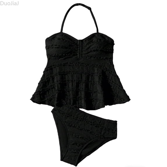 DuoJiaJ High Elastic Ribbed Tankini Two Piece Swimsuit For Girls Comfortable Kids Swimwear Girls Two Piece Bathing Suit,11-12 Years