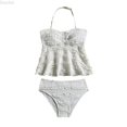 thumbnail image 1 of DuoJiaJ High Elastic Ribbed Tankini Two Piece Swimsuit For Girls Comfortable Kids Swimwear Girls Two Piece Bathing Suit,9-10 Years, 1 of 5