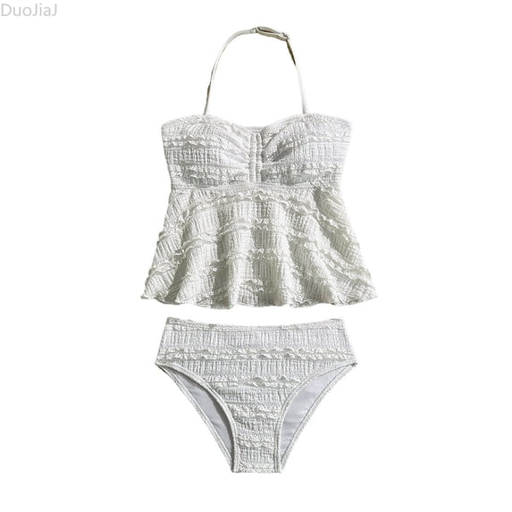 DuoJiaJ High Elastic Ribbed Tankini Two Piece Swimsuit For Girls Comfortable Kids Swimwear Girls Two Piece Bathing Suit,9-10 Years