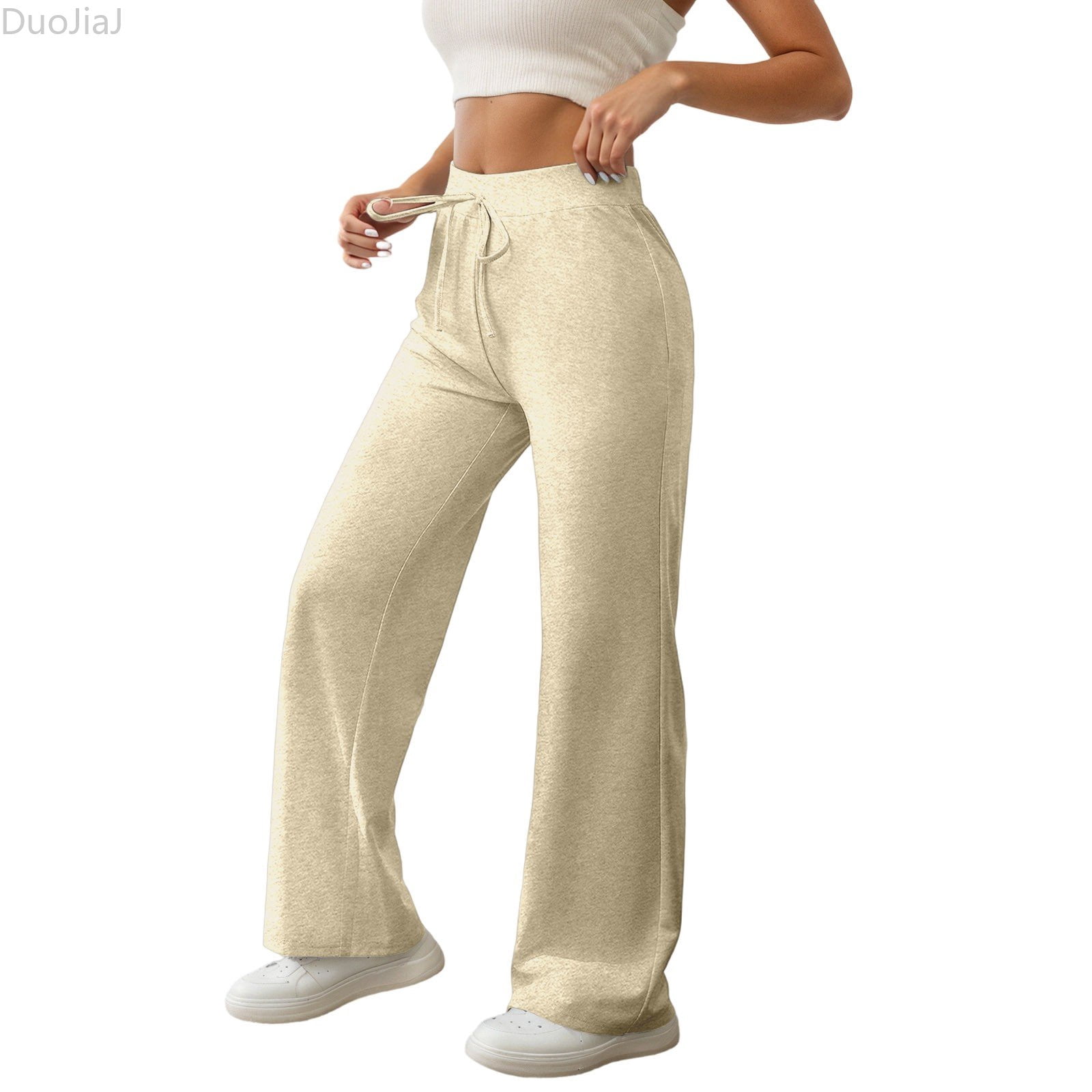 DuoJiaJ High Waist Casual Pants For With Drawstring Ties Flowy Wide Leg ...