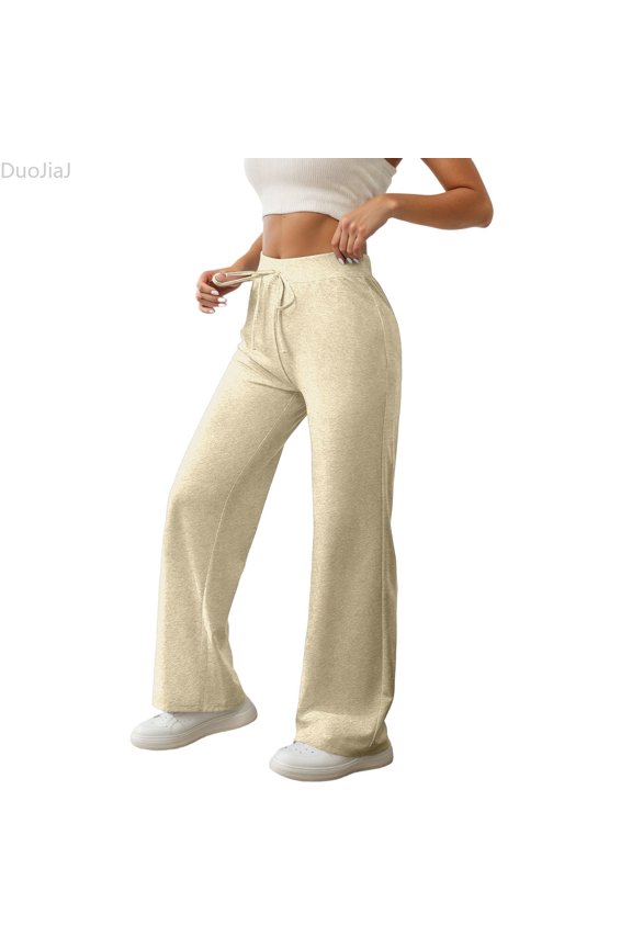 High Waist Casual Pants For With Drawstring Ties Flowy Wide Leg Comfort Trousers For Yoga Exercise And Daily Wear Women's Lounge Pants Beige S