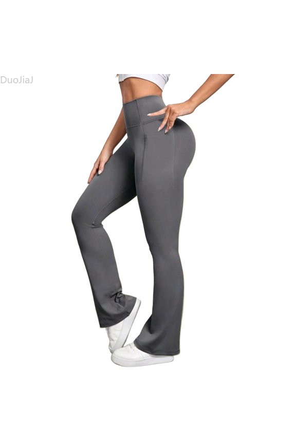 High Waist Flare Leggings For Butt Lifting Yoga Pants With Pockets Comfortable Athletic Workout Casual Wear Women's Lounge Pants Gray S