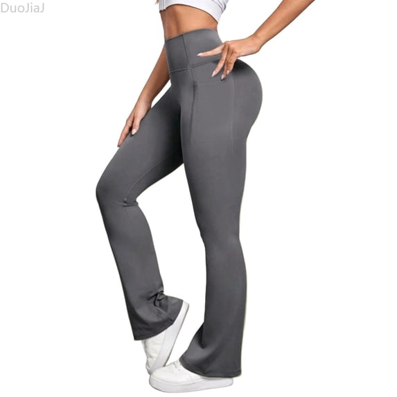 DuoJiaJ High Waist Flare Leggings For Butt Lifting Yoga Pants With Pockets Comfortable Athletic Workout Casual Wear Women's Lounge Pants Gray XL