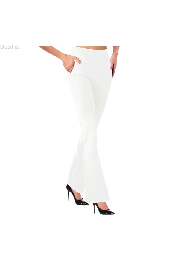 High Waist Flared Pants For Women Solid Color Slim Fit Casual Sports Trousers Women's Lounge Pants White XL