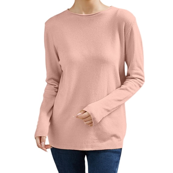 DuoJiaJ Knit Pullover Sweater Casual Loose Fit Ribbed Long Sleeve Top Soft Comfortable Round Neck Basic Tunic Blouse For Fall Winter Womens Fall Sweater Pullover Pink XXL