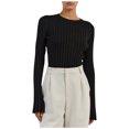 thumbnail image 1 of DuoJiaJ Knitted Long Sleeve Ribbed Crew Neck Top For Women Solid Color Tight Fit Base Layer Sweater Oversized Sweaters For Women Black L, 1 of 3