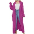 thumbnail image 1 of DuoJiaJ Knitted Sweater Coat Long Cardigan Warm Winter Fashion Outerwear Casual Oversized Button Front Pocket Detail Women's Lightweight Sweater Purple L, 1 of 4
