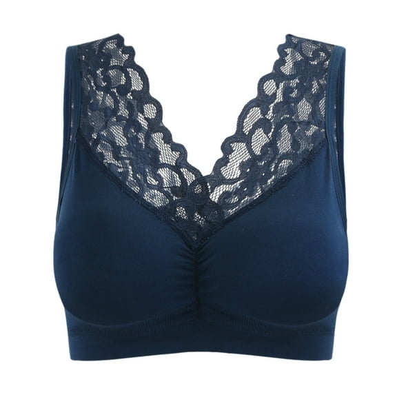 DuoJiaJ Lace Women's Seamless Bra Soft Full Coverage Everyday T-Shirt Bra Blue