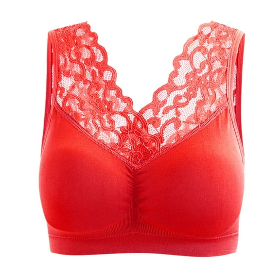 DuoJiaJ Lace Women's Seamless Bra Soft Full Coverage Everyday T-Shirt Bra Red
