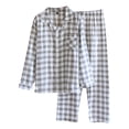 thumbnail image 1 of DuoJiaJ Ladies' Autumn Casual Long Sleeve And Long Pants Plaid Pajama Set With Lapel Cotton Nightwear For Women Grey, 1 of 3