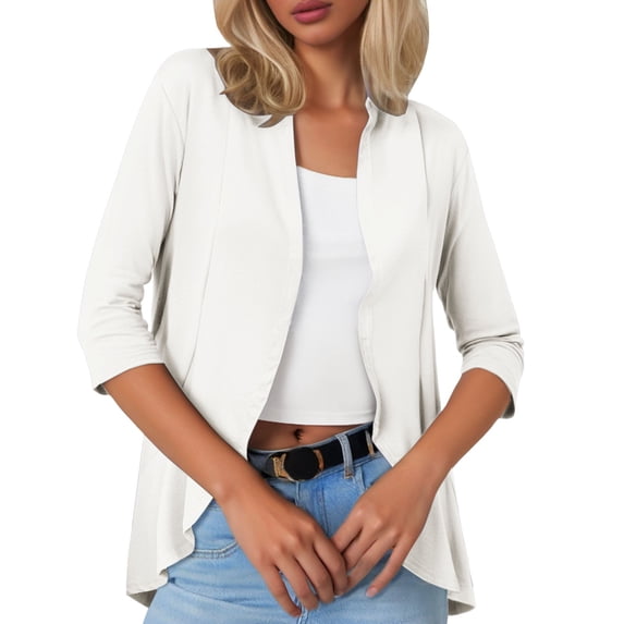 DuoJiaJ Ladies Fashion Casual Solid Color Three Quarter Sleeve Sleeve Cardigan Short Small Coat Cardigan For Women White