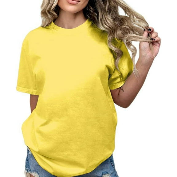 DuoJiaJ Ladies Fashion Casual With Solid Color Cotton T Shirt Loose Top Women’s Summer Tops Yellow