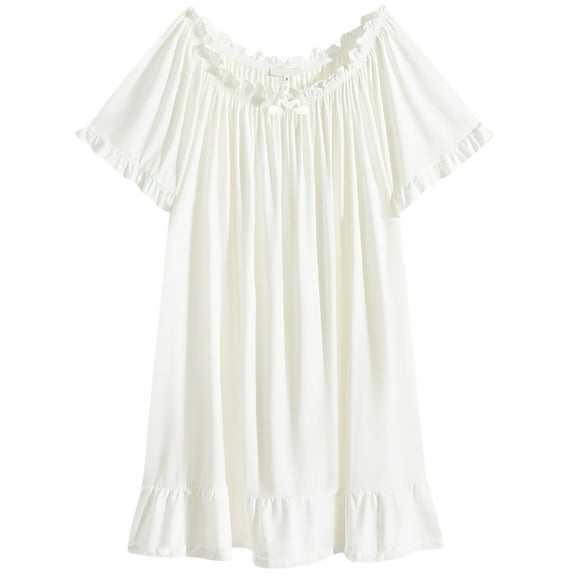 DuoJiaJ Ladies Fashion Loose Court Cute Solid Color Pajamas Home Dress Nightdress Women's Pajamas Sets White