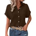 thumbnail image 1 of DuoJiaJ Ladies' Fashionable And Casual Solid Color Batsleeved Button Short Sleeved Shirt Women's Short Sleeve Shirts Brown L, 1 of 5