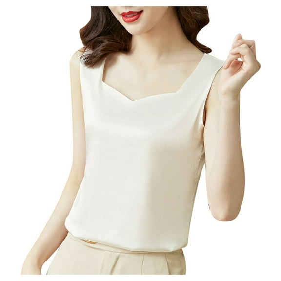 DuoJiaJ Ladies' Fashionable Casual Solid Color Sleeveless Inner Design Base Shirt Top Vest Suspender Women’s Basic Tank Tops