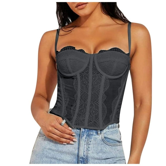 DuoJiaJ Ladies Lace Plastic Tube Top Openwork Backless Suspender Plus Size Women’s Cotton Tank Tops