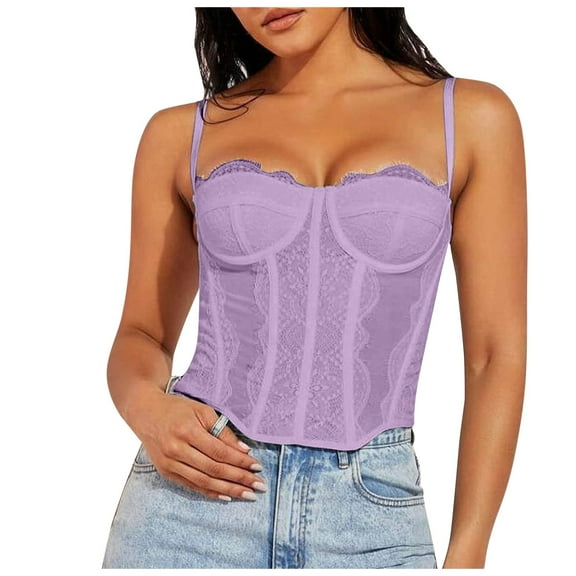 DuoJiaJ Ladies Lace Plastic Tube Top Openwork Backless Suspender Plus Size Women’s Cotton Tank Tops