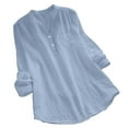 thumbnail image 1 of DuoJiaJ Ladies' Long Sleeved Joint Button Down Small V Neck Shirt And Loose Colored Top Women's Blouses Blue XXXXL, 1 of 2