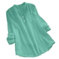 thumbnail image 1 of DuoJiaJ Ladies' Long Sleeved Joint Button Down Small V Neck Shirt And Loose Colored Top Women's Blouses Green XXXXL, 1 of 2