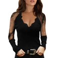 thumbnail image 1 of DuoJiaJ Ladies New Slim Elastic V-neck Printed Lace Sexy Long Sleeve Top Women’s Tank Tops Black, 1 of 4