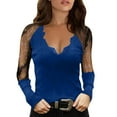 thumbnail image 1 of DuoJiaJ Ladies New Slim Elastic V-neck Printed Lace Sexy Long Sleeve Top Women’s Tank Tops Blue, 1 of 4
