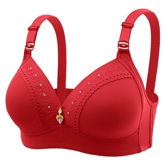 DuoJiaJ Ladies Push Up Bra Underwear Top Support Beauty Back No Steel Ring Ladies Bra Set Plus Size Bras Red