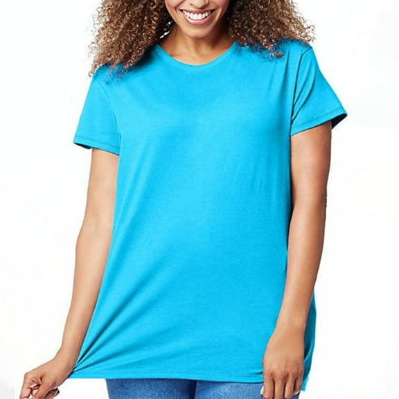 DuoJiaJ Ladies Summer Fashion Classic Solid Color Round Neck Plus Size T Shirt Women’s Boho Flowy Summer Tops Blue