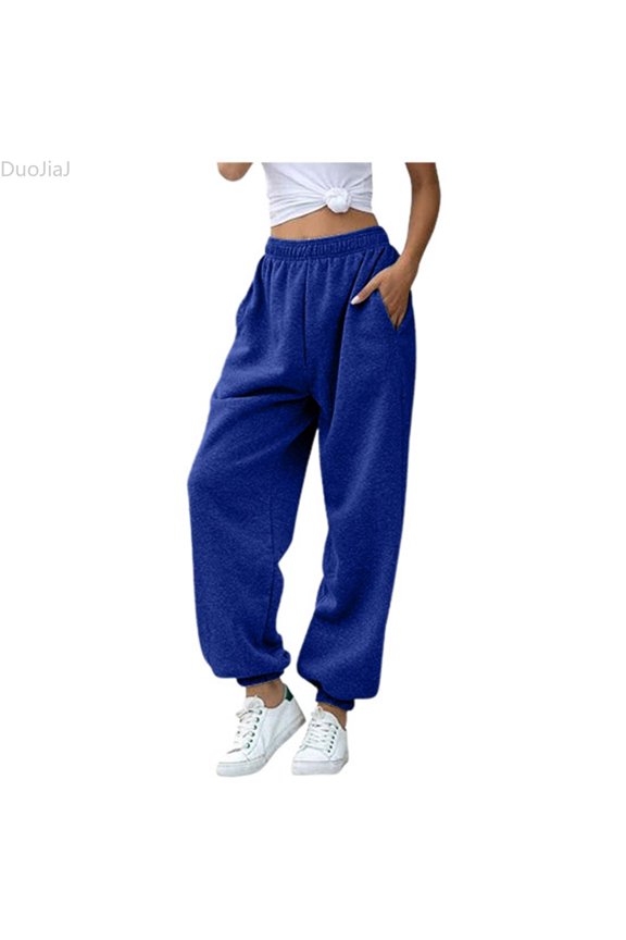 Ladies' Waisted Sports Pants With Pockets High Waisted Sports Gym Exercise Slim Fit Jogging Pants Casual Pants Women's Lounge Pants Blue S