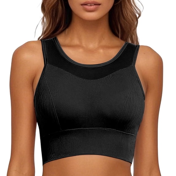 DuoJiaJ Large Size Shockproof Gathered Yoga Fitness Mesh Vest Running Breathable Quick Drying Sports Underwear Bra Bras for Women Black