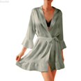 thumbnail image 1 of DuoJiaJ Lightweight Long Kimono Robe For Asymmetrical Tie Belt Soft Feel Loungewear Sleepwear Pajamas For Women Green S, 1 of 3