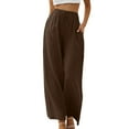 thumbnail image 1 of DuoJiaJ Linen High Waisted Wide Leg Palazzo Pants For Women Casual Summer Drawstring Trousers Flowy Beach Pants With Pockets Plus Size Casual Pants, 1 of 4