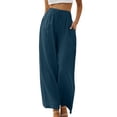 thumbnail image 1 of DuoJiaJ Linen High Waisted Wide Leg Palazzo Pants For Women Casual Summer Drawstring Trousers Flowy Beach Pants With Pockets Plus Size Casual Pants, 1 of 4