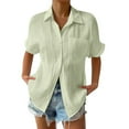 thumbnail image 1 of DuoJiaJ Linen Shirts for Women Button Down Shirt Cotton Short Sleeve Collared Loose Fit Blouse Casual Tops Green XXXL, 1 of 4
