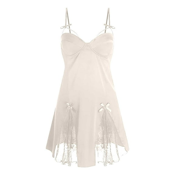 DuoJiaJ Lingerie For Women Lace Sleepwear Chemise Nightgown Full Slip Soft Nightdress Sexy Women's Pajamas Lace White