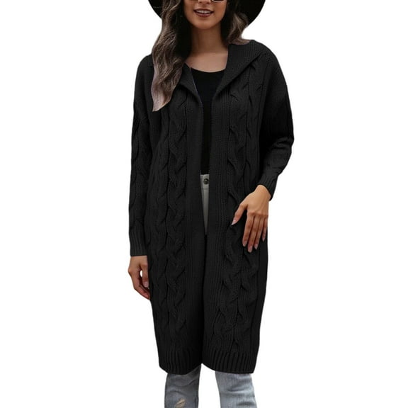 DuoJiaJ Long Hooded Cardigan Sweater Coat Knit Open Front Outwear Wrap For Fall Winter Casual Plus Size Crewneck Sweater Black XXL