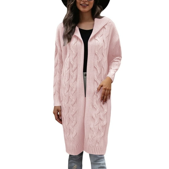 DuoJiaJ Long Hooded Cardigan Sweater Coat Knit Open Front Outwear Wrap For Fall Winter Casual Plus Size Crewneck Sweater Pink XXXL