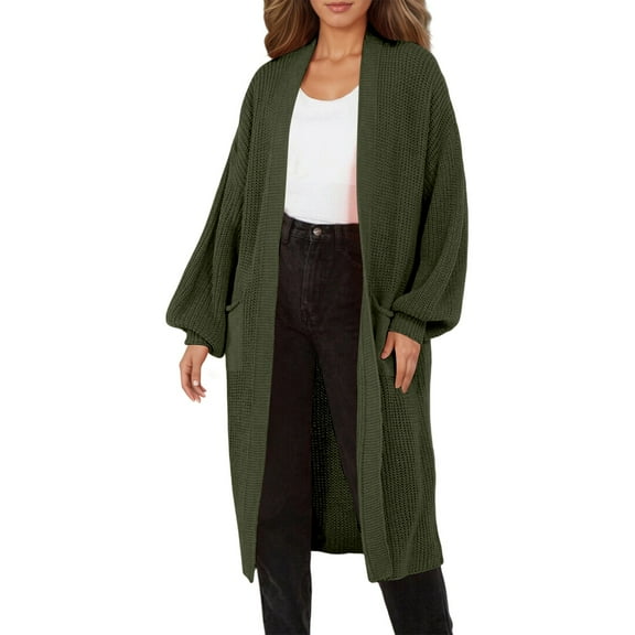 DuoJiaJ Long Knitted Cardigan Coat For Fall And Winter Stylish Oversized Sweater With Pockets For Casual Wear Fall Womens Clothes Green L