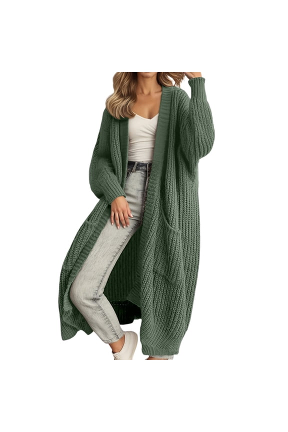 Long Knitted Cardigan Sweater Coat Oversized Soft Open Front Draped Duster Outwear For Fall Winter Casual Comfort Women's Lightweight Sweater Green M