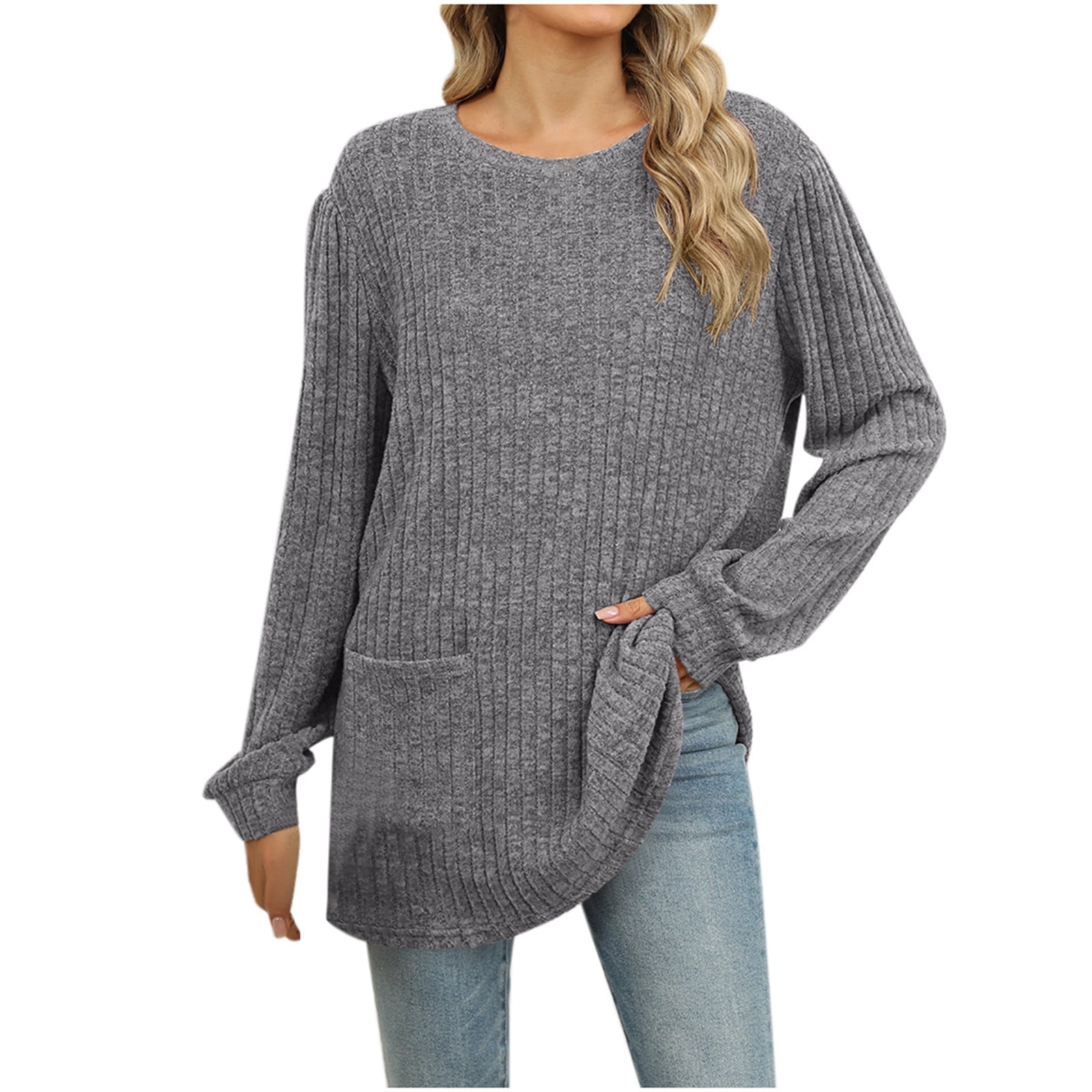 Yuccalley Women's Long Sleeve Pocket Hoodie - Casual Pullover Sweatshirt (Gray, X-Large) - View #6