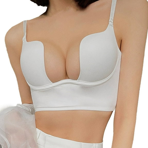 DuoJiaJ Low Cut Bras for Women Backless Bra Underwire Push up Bra White