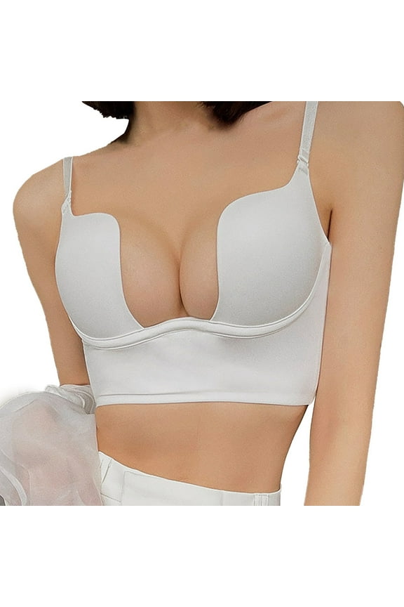 Low Cut Bras for Women Backless Bra Underwire Push up Bra White