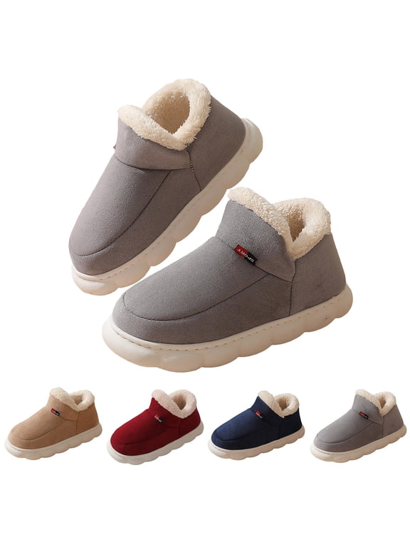 Men Ankle Bootie Slipper Plush Warm Indoor Outdoor Shoes Comfy Lined Slipper with Anti- Sole