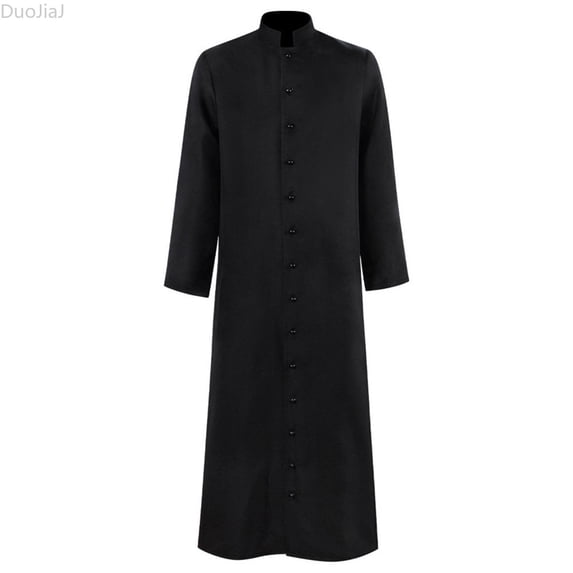DuoJiaJ Mens Robe, Stand Collar Long Sleeve Gown Black Sizes S-5XL