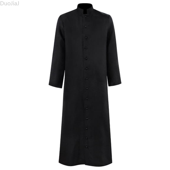 DuoJiaJ Mens Robe, Stand Collar Long Sleeve Gown Black Sizes S-5XL