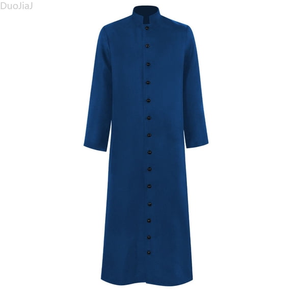 DuoJiaJ Mens Robe, Stand Collar Long Sleeve Gown Blue Sizes S-5XL