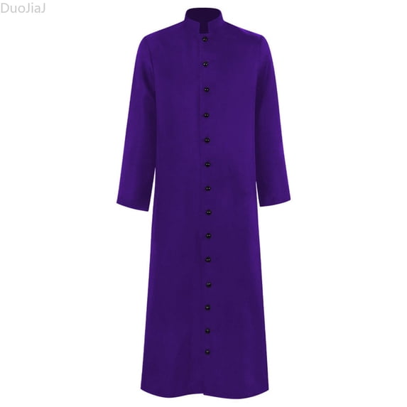 DuoJiaJ Mens Robe, Stand Collar Long Sleeve Gown Purple Sizes S-5XL