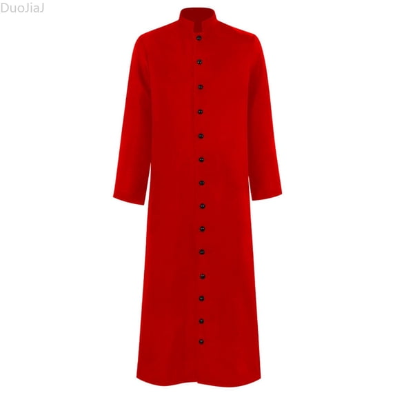 DuoJiaJ Mens Robe, Stand Collar Long Sleeve Gown Red Sizes S-5XL