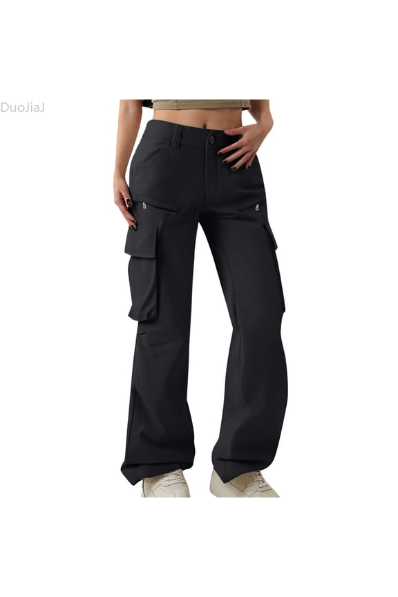 Micro Flared Cargo Pants Women's New Loose Wide Leg Slim Straight Leg Casual Pants In Summer Women's Cargo Pants Black S
